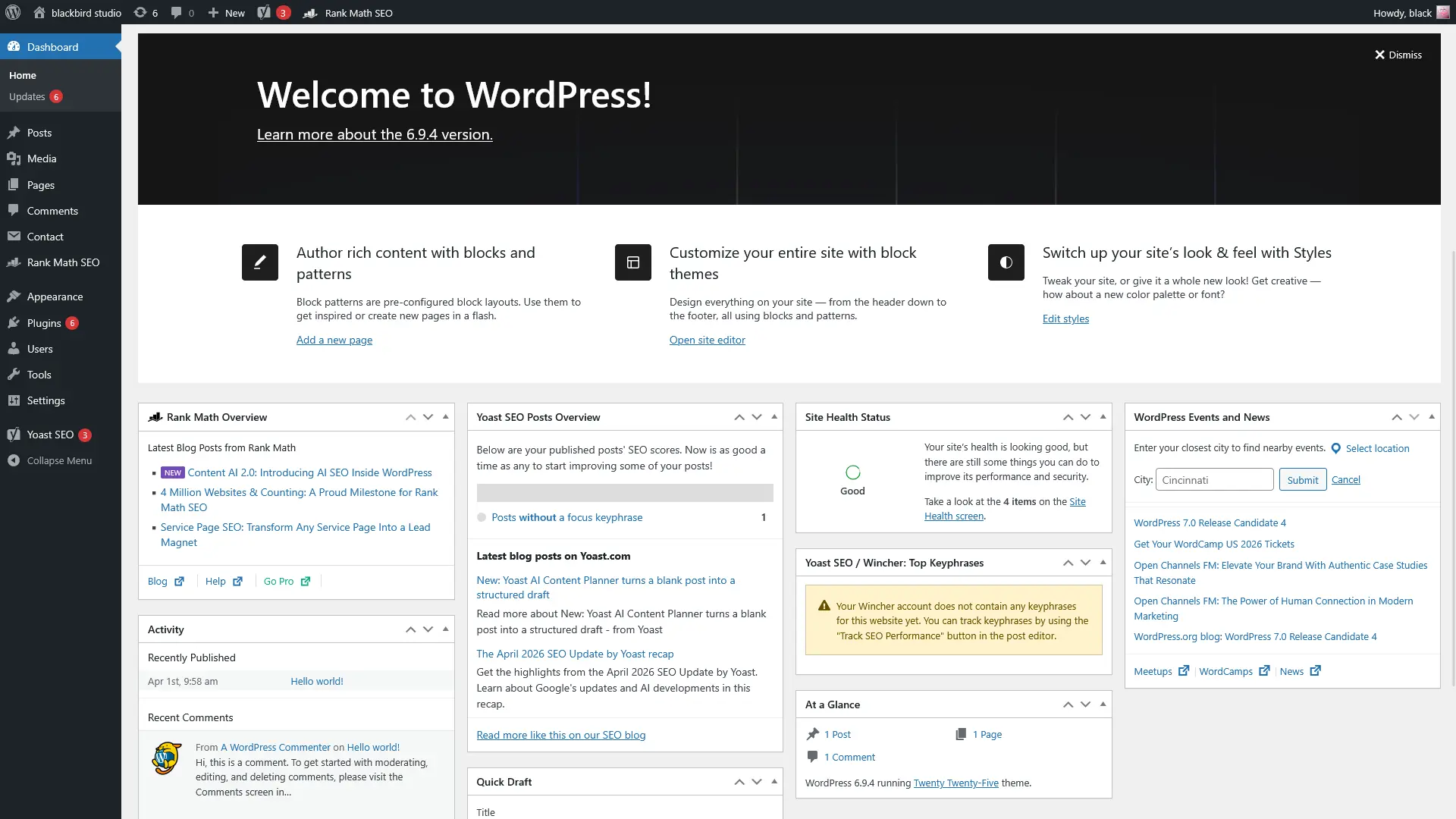 WordPress admin old dashboard preview